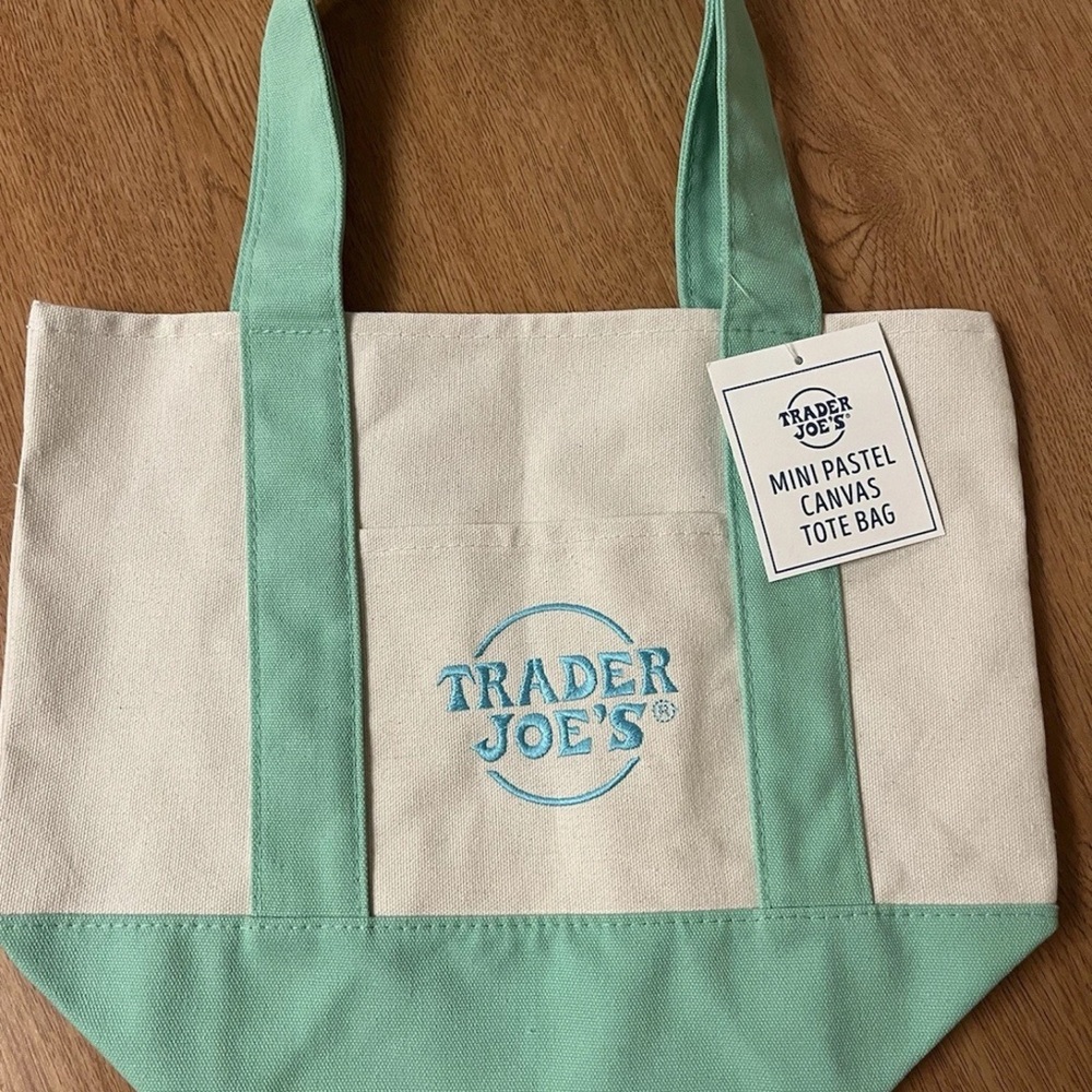 Trader Joe's Mint and Cream Canvas Tote Bag